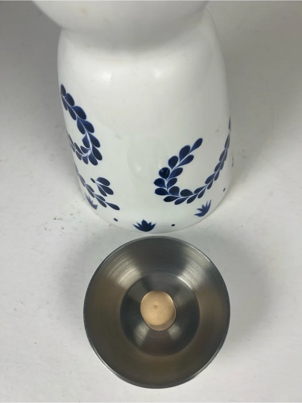 White Ceramic Accent Vase with Blue Floral Motif